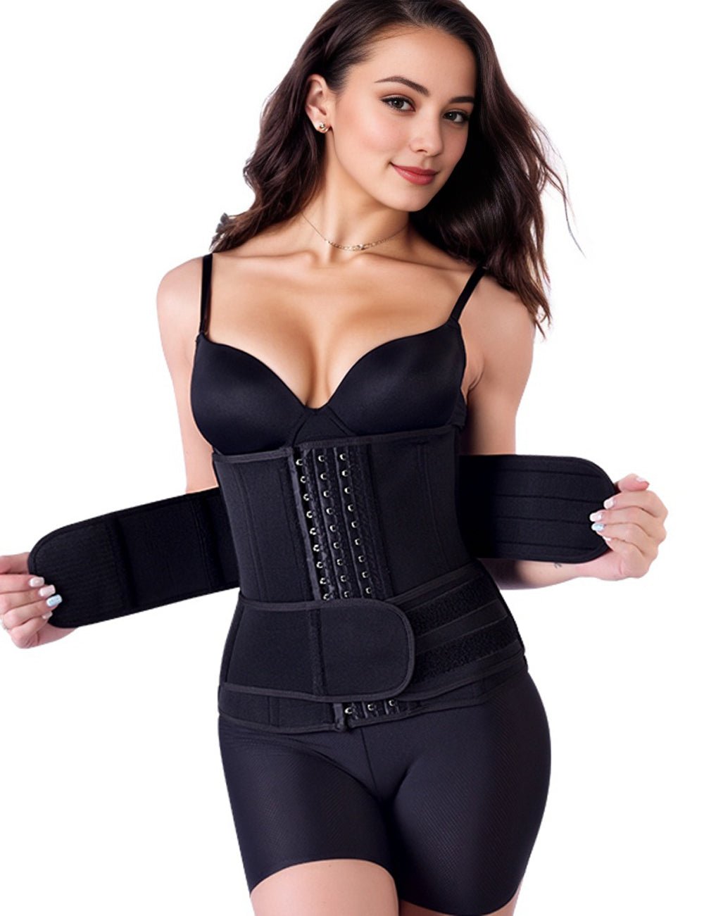 Black Neoprene Waist Trainer – Hook & Eye, 15 Steel Bones - TeaseFashion