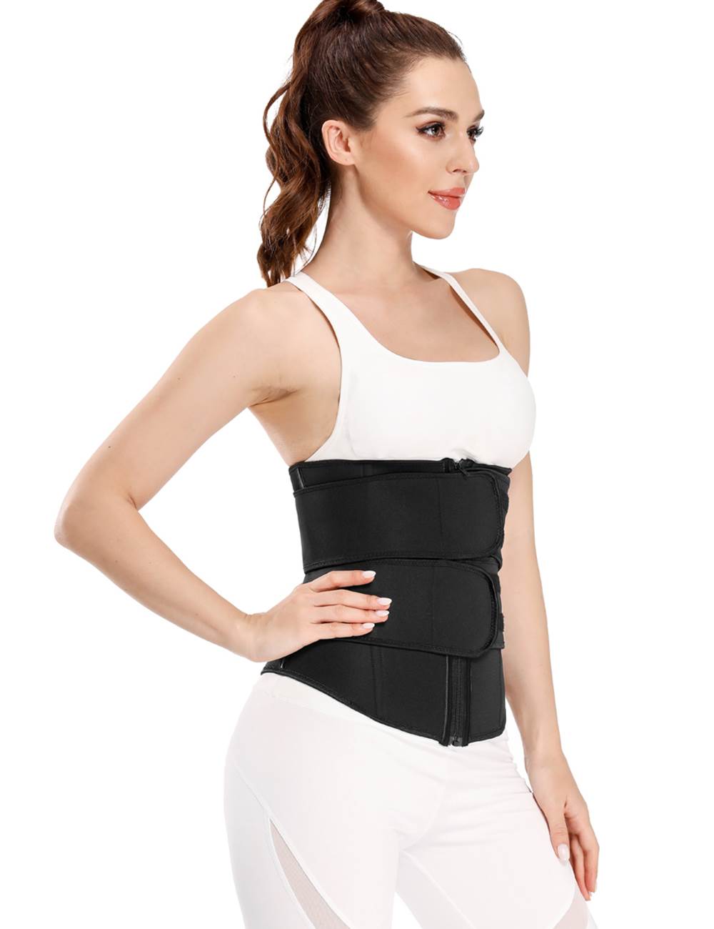 Black Neoprene Waist Trainer – Zip & Velcro, 9 Steel Bones - TeaseFashion