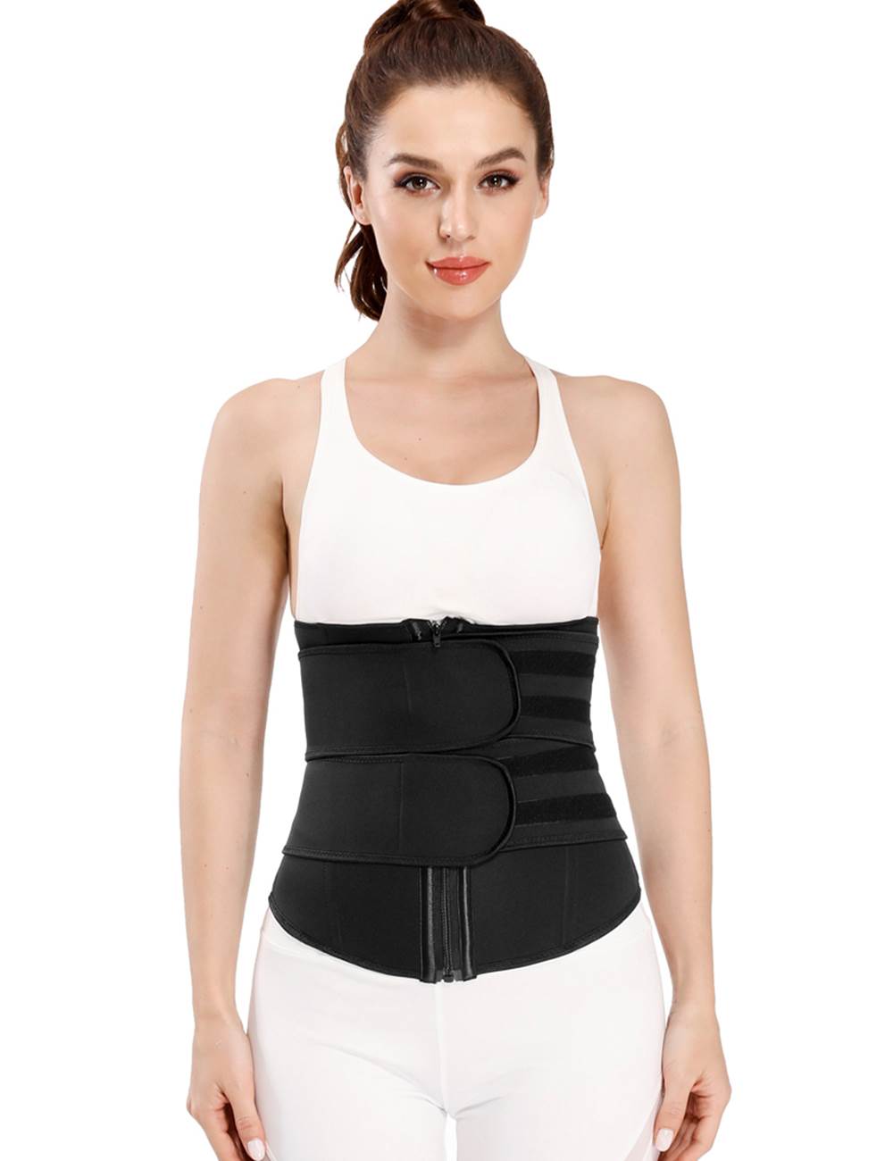 Black Neoprene Waist Trainer – Zip & Velcro, 9 Steel Bones - TeaseFashion