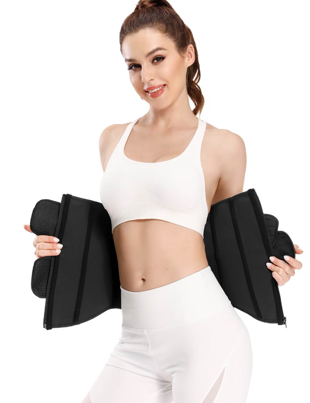 Black Neoprene Waist Trainer – Zip & Velcro, 9 Steel Bones - TeaseFashion
