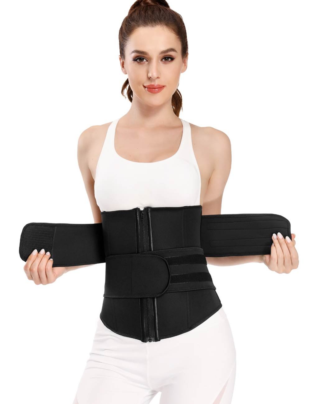 Black Neoprene Waist Trainer – Zip & Velcro, 9 Steel Bones - TeaseFashion