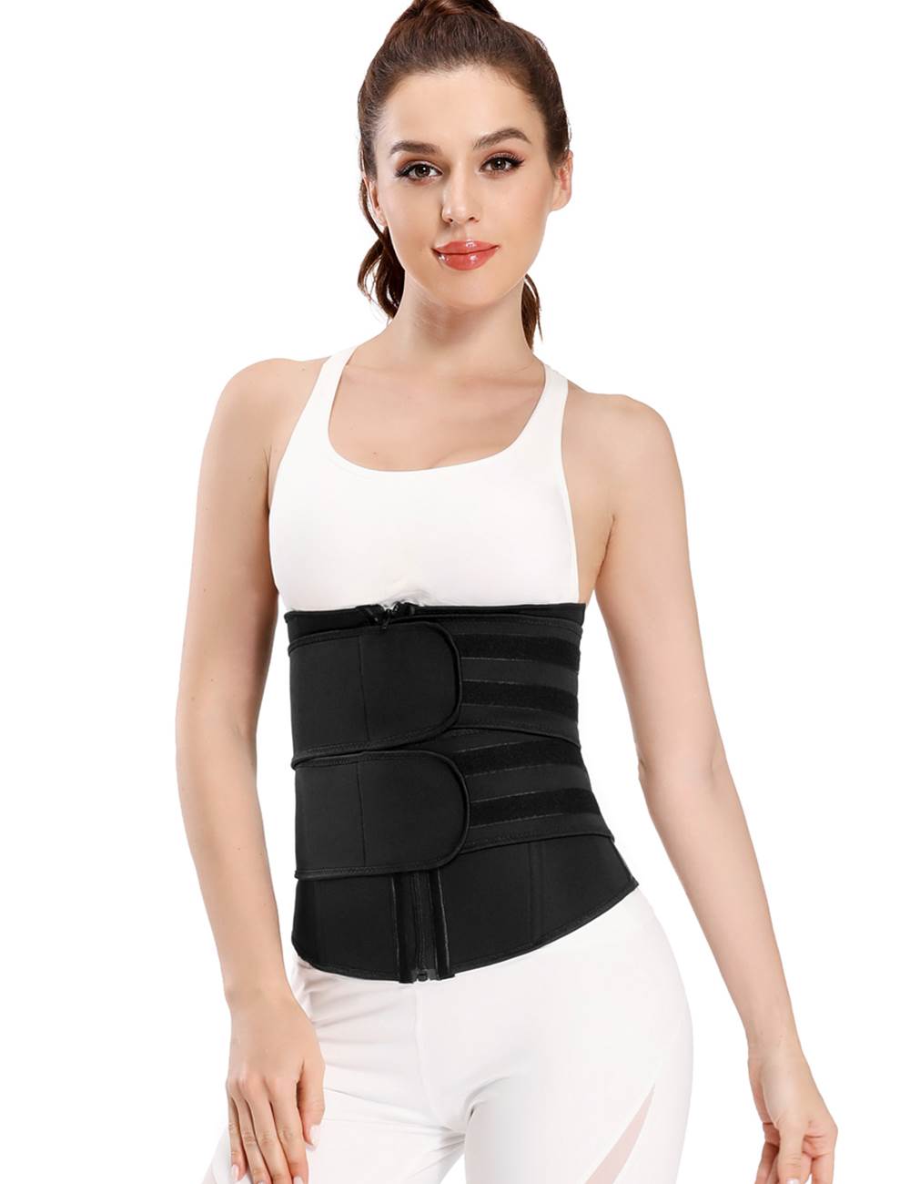 Black Neoprene Waist Trainer – Zip & Velcro, 9 Steel Bones - TeaseFashion
