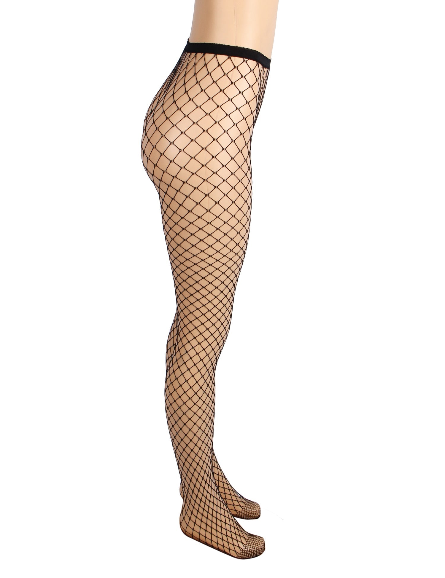 Black Nylon Medium - Large Mesh Fishnet Pantyhose - TeaseFashion