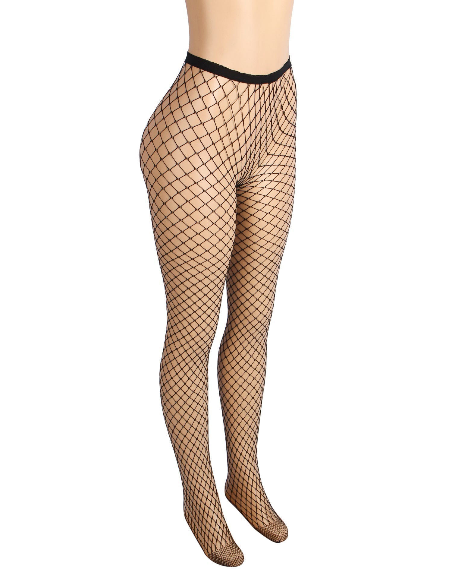Black Nylon Medium - Large Mesh Fishnet Pantyhose - TeaseFashion
