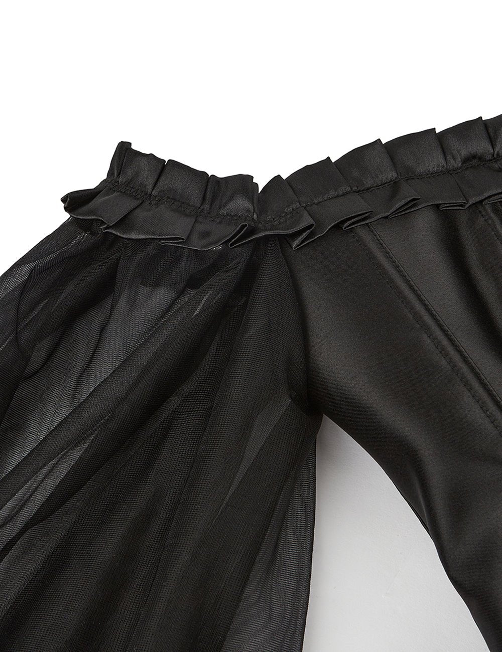 Black One - Shoulder Corset with Lantern Sleeve & Steel Boning - TeaseFashion