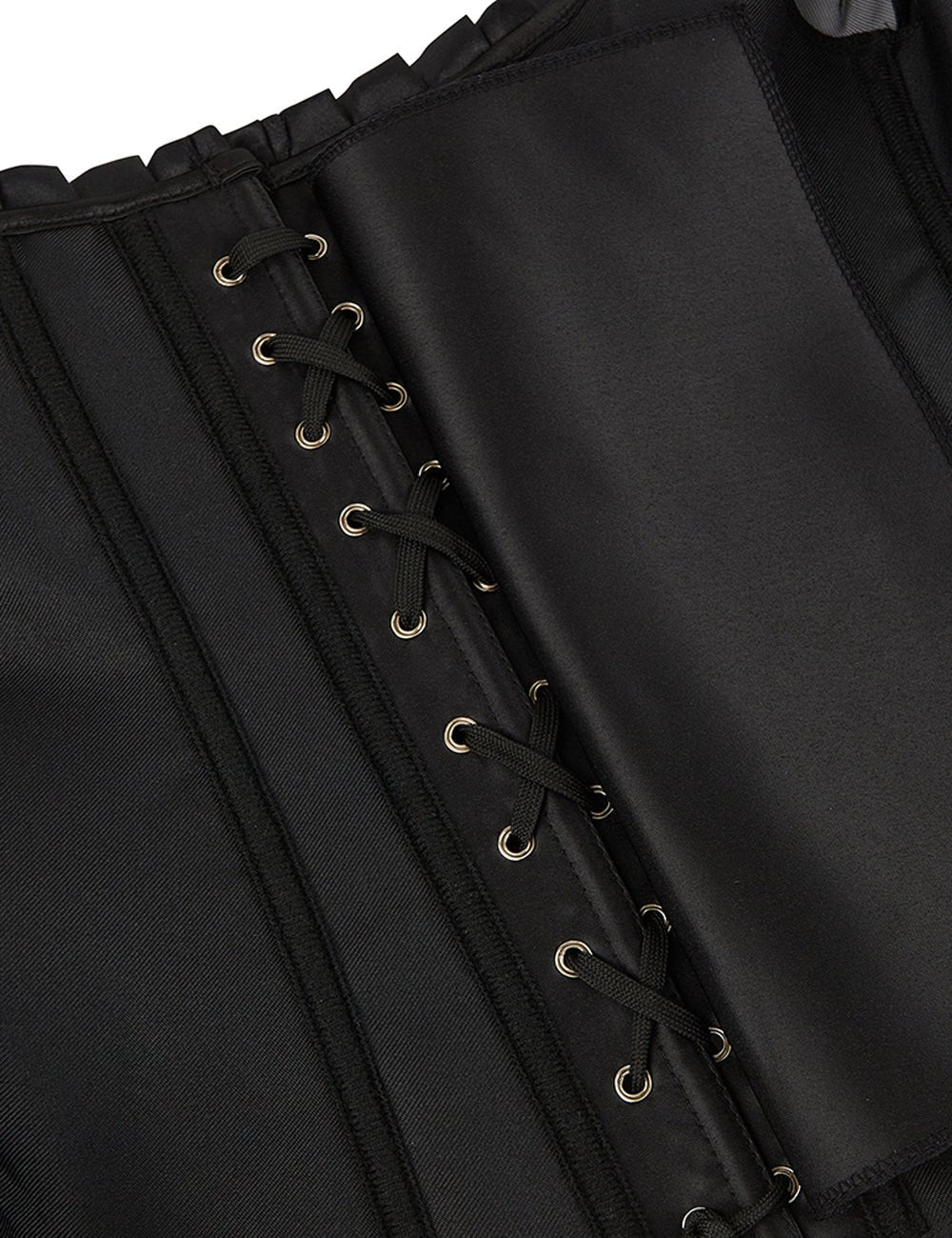 Black One - Shoulder Corset with Lantern Sleeve & Steel Boning - TeaseFashion