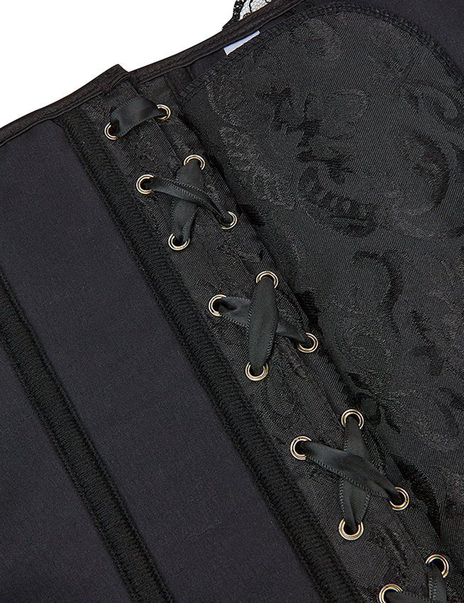 Black One - Shoulder Lace Corset with 12 Bones & Panty - TeaseFashion