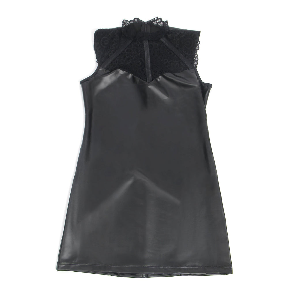 Black PU Leather Bodycon Pencil Skirt – Lace Neckline Splicing & Hidden Back Zipper - TeaseFashion