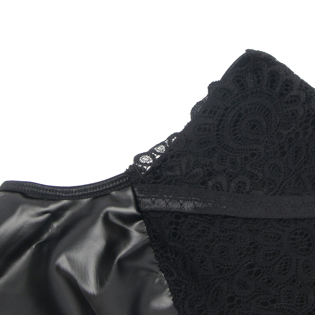 Black PU Leather Bodycon Pencil Skirt – Lace Neckline Splicing & Hidden Back Zipper - TeaseFashion