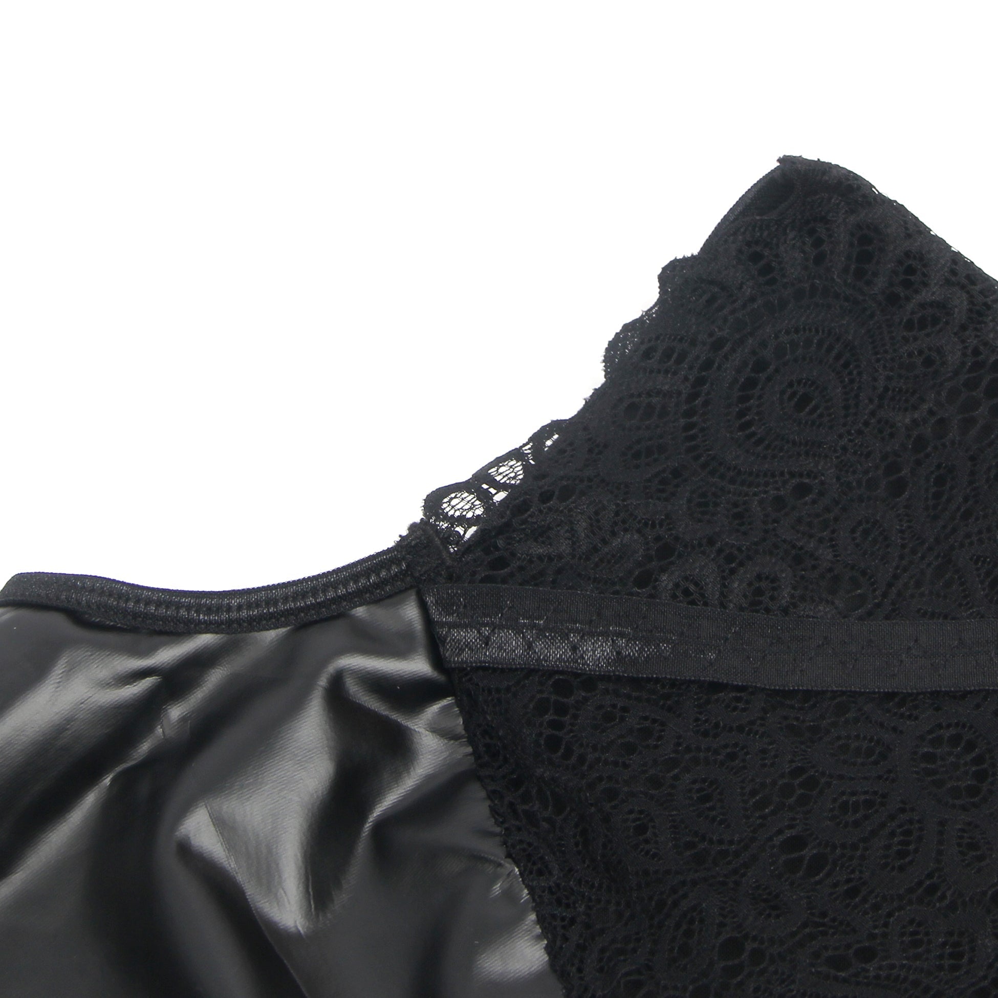 Black PU Leather Bodycon Pencil Skirt – Lace Neckline Splicing & Hidden Back Zipper - TeaseFashion