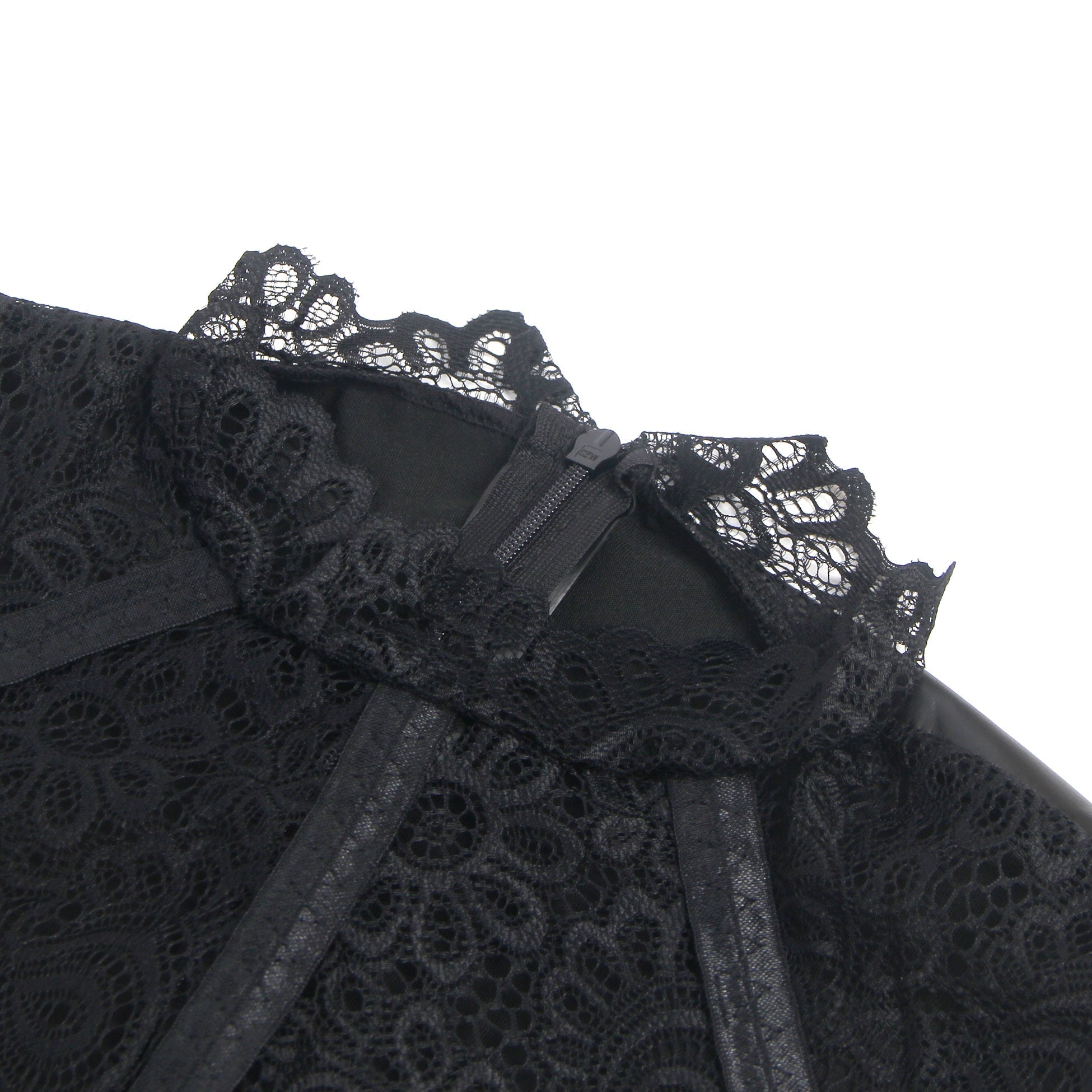 Black PU Leather Bodycon Pencil Skirt – Lace Neckline Splicing & Hidden Back Zipper - TeaseFashion