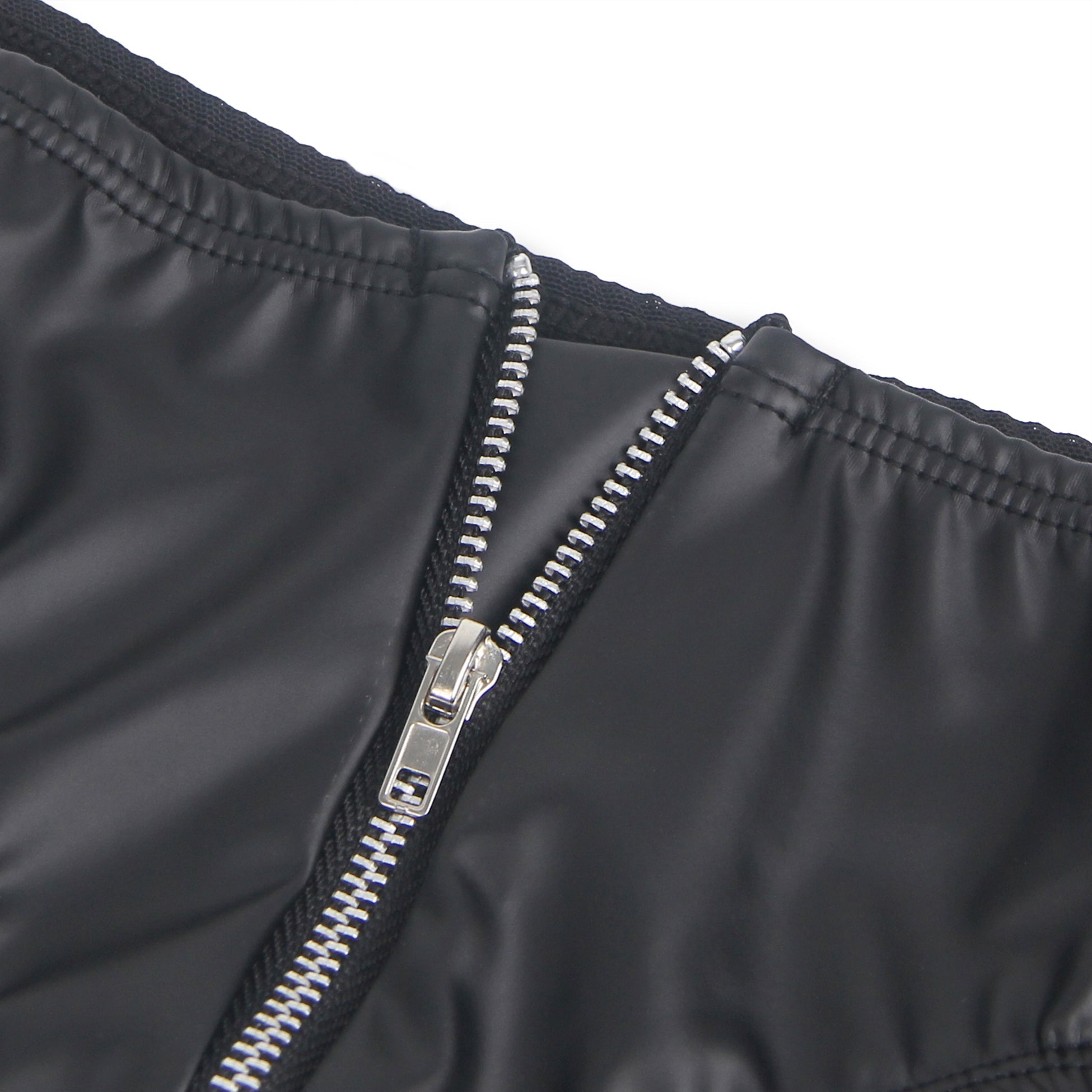 Black PU Leather Panty – Mesh Panels, Front Zipper & Cotton Pad - TeaseFashion
