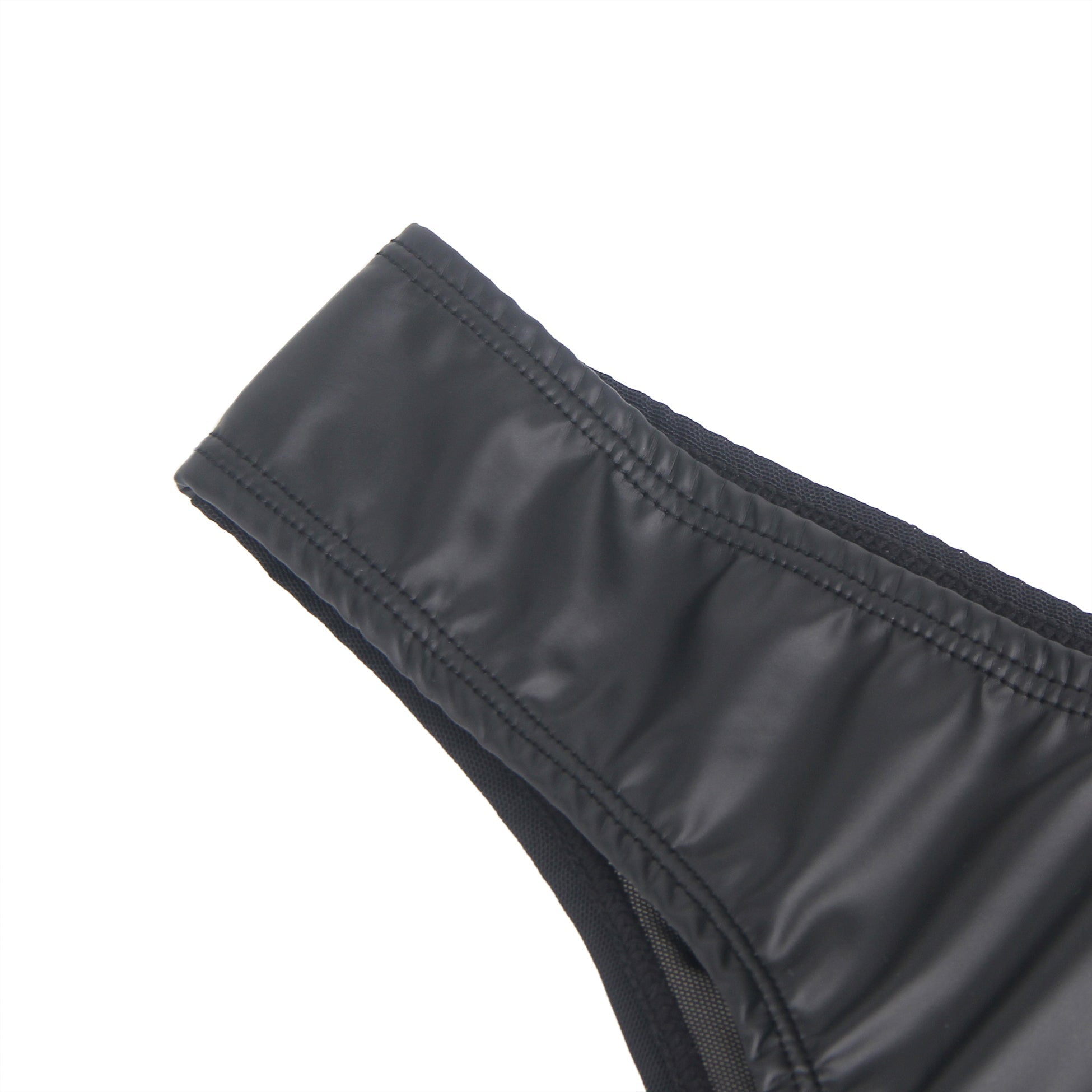 Black PU Leather Panty – Mesh Panels, Front Zipper & Cotton Pad - TeaseFashion