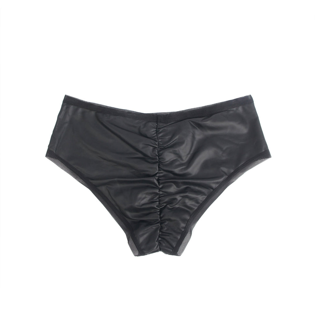 Black PU Leather Panty – Pleated Hip Detail & Cotton Lining - TeaseFashion