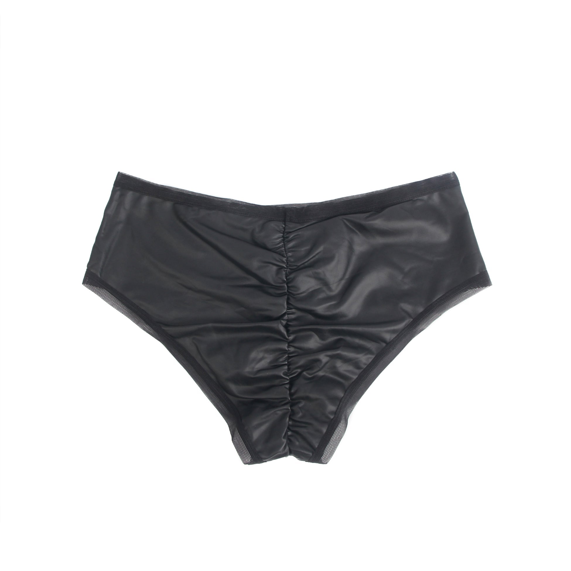 Black PU Leather Panty – Pleated Hip Detail & Cotton Lining - TeaseFashion