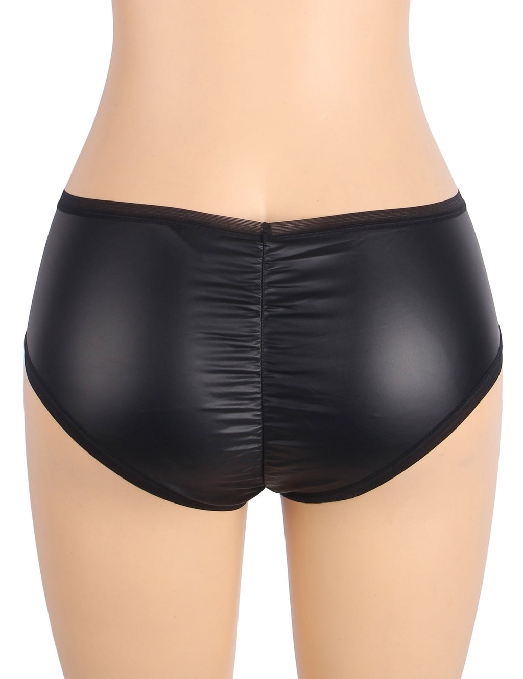Black PU Leather Panty – Pleated Hip Detail & Cotton Lining - TeaseFashion