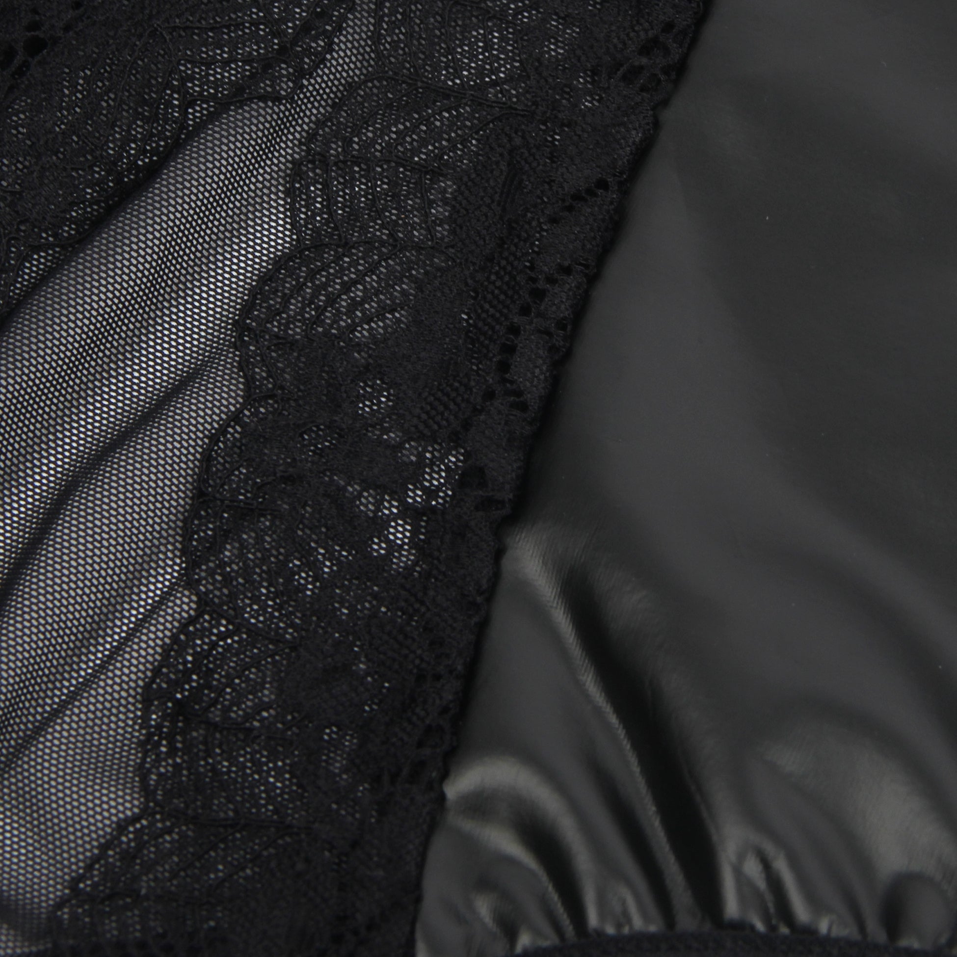 Black PU Leather Sexy Lace Hollow Out Bodysuit - TeaseFashion
