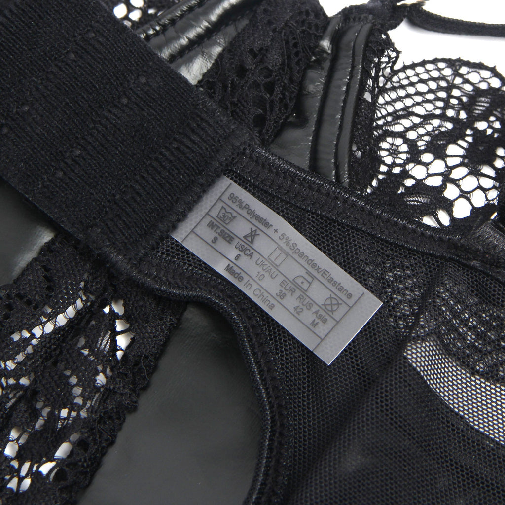 Black PU Leather Sexy Lace Hollow Out Bodysuit - TeaseFashion