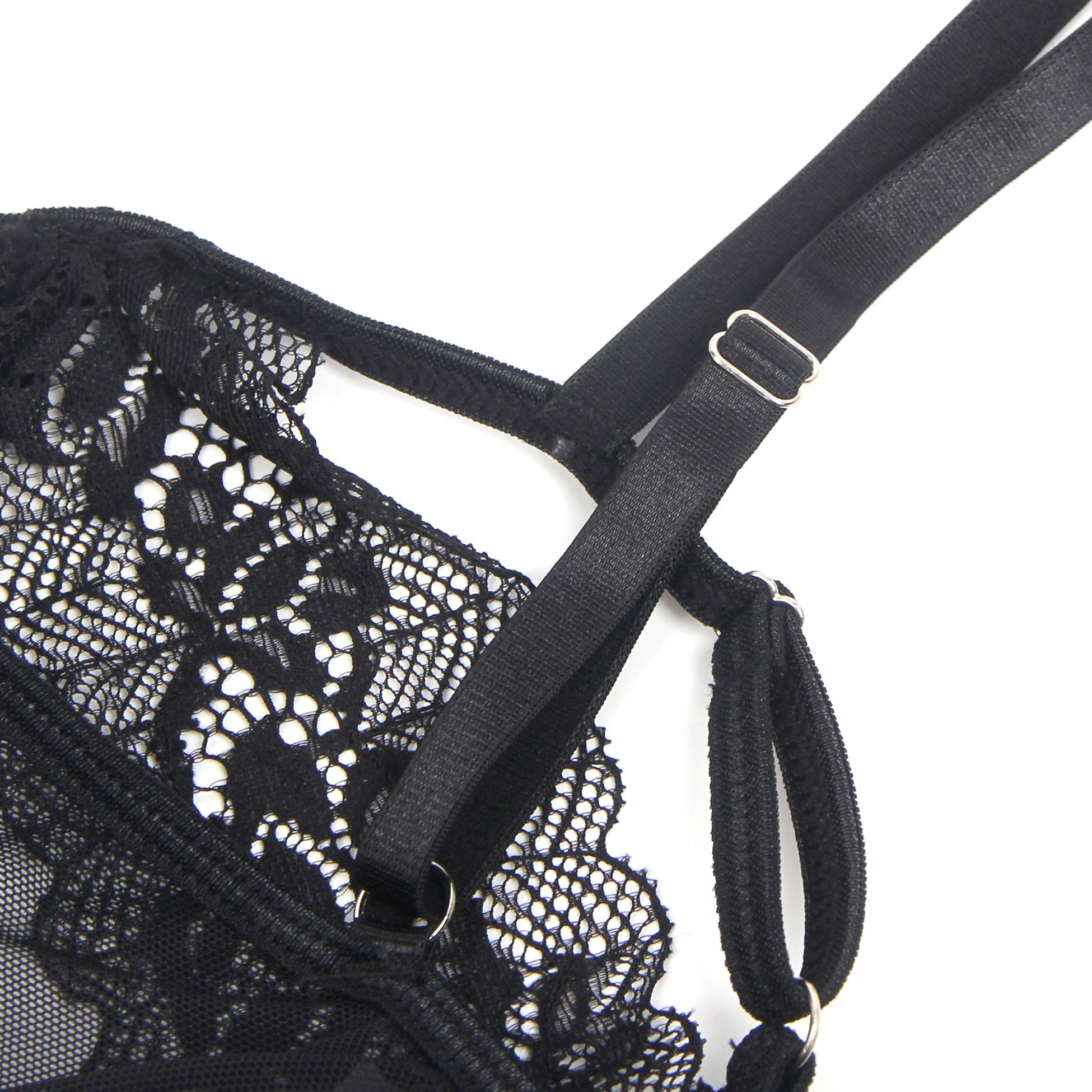 Black PU Leather Sexy Lace Hollow Out Bodysuit - TeaseFashion