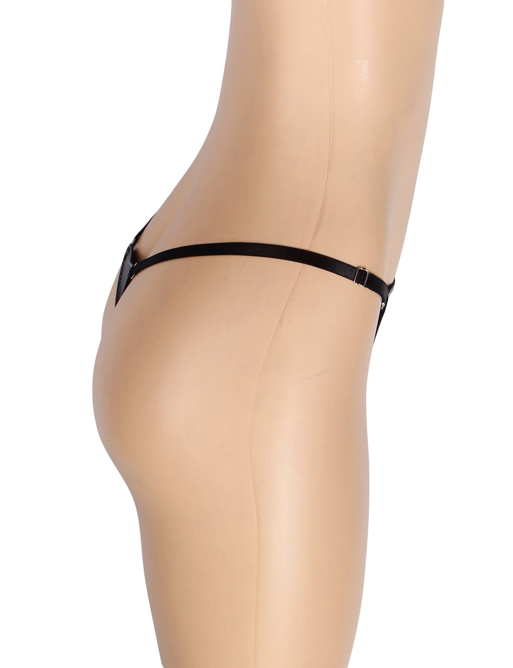 Black PU Leather Thong with Rhinestone Buckle Waistband - TeaseFashion
