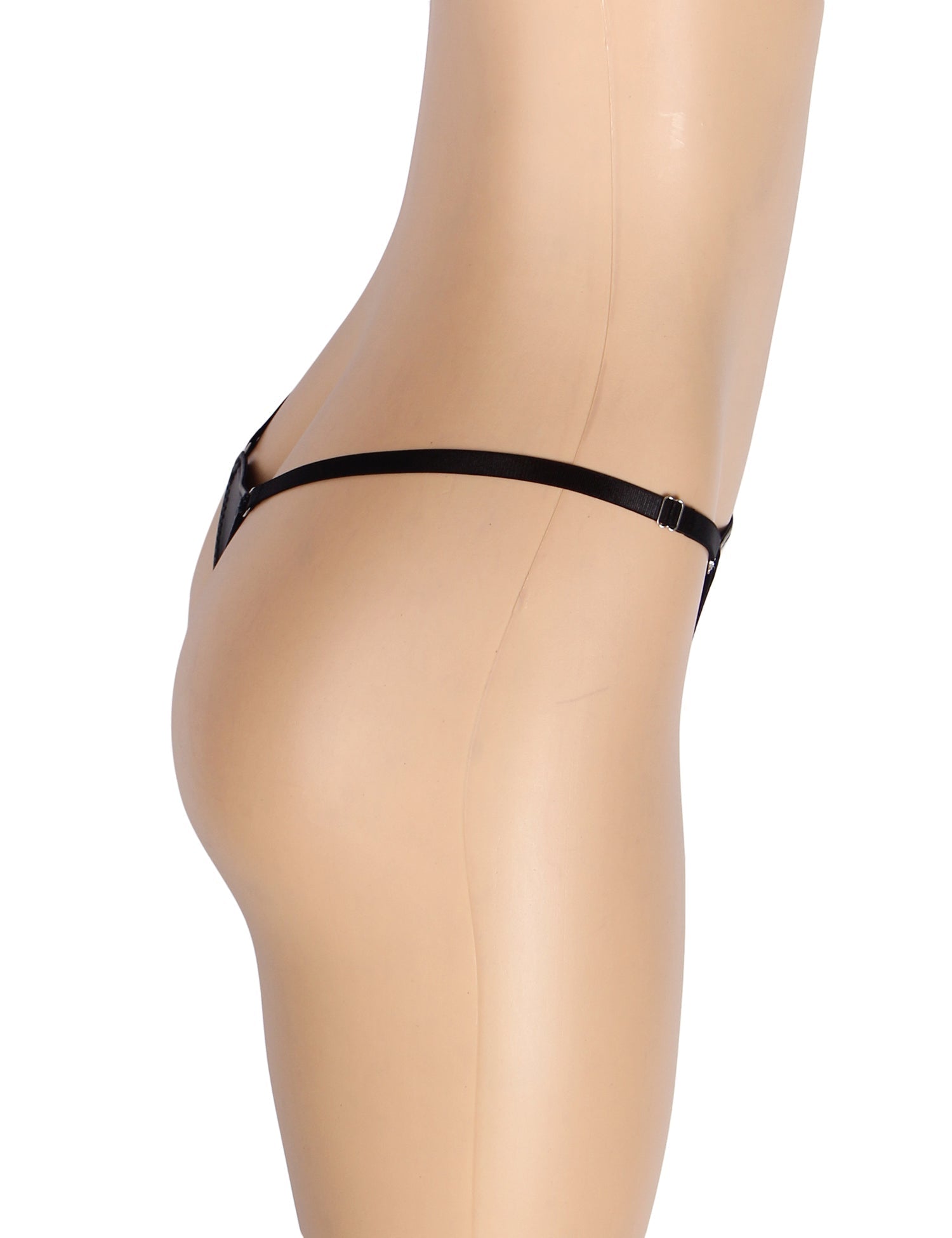 Black PU Leather Thong with Rhinestone Buckle Waistband - TeaseFashion