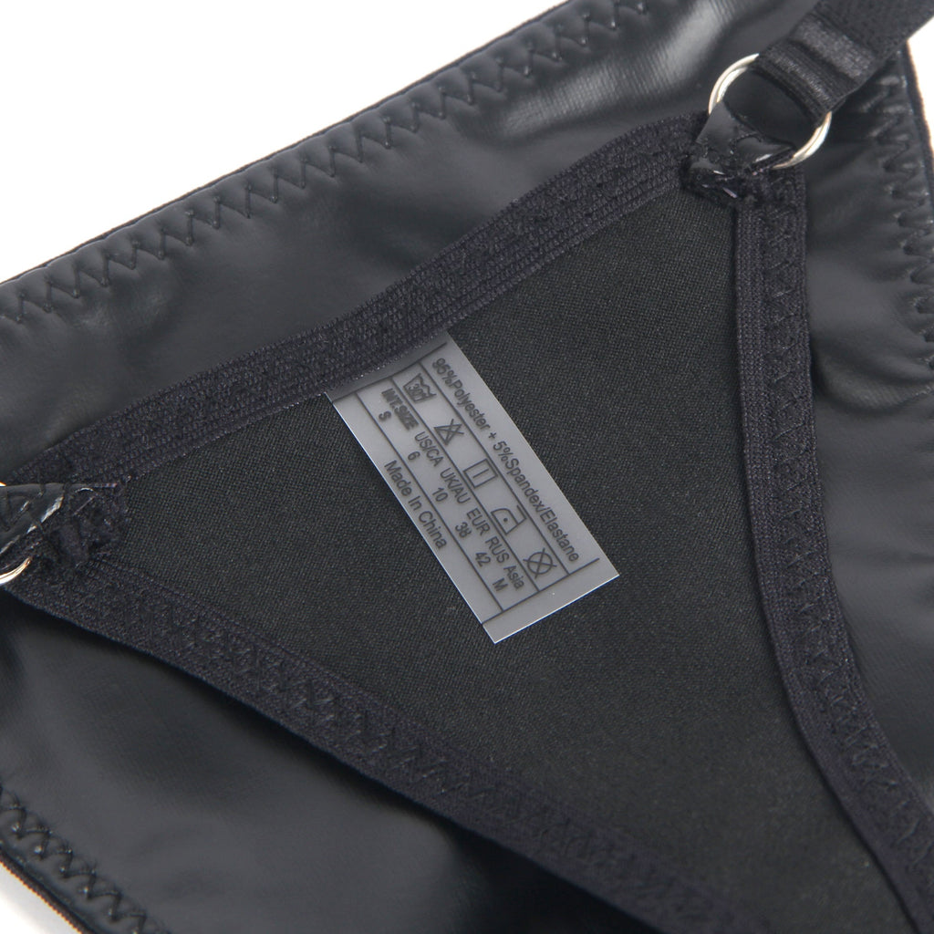 Black PU Leather Thong with Rhinestone Buckle Waistband - TeaseFashion