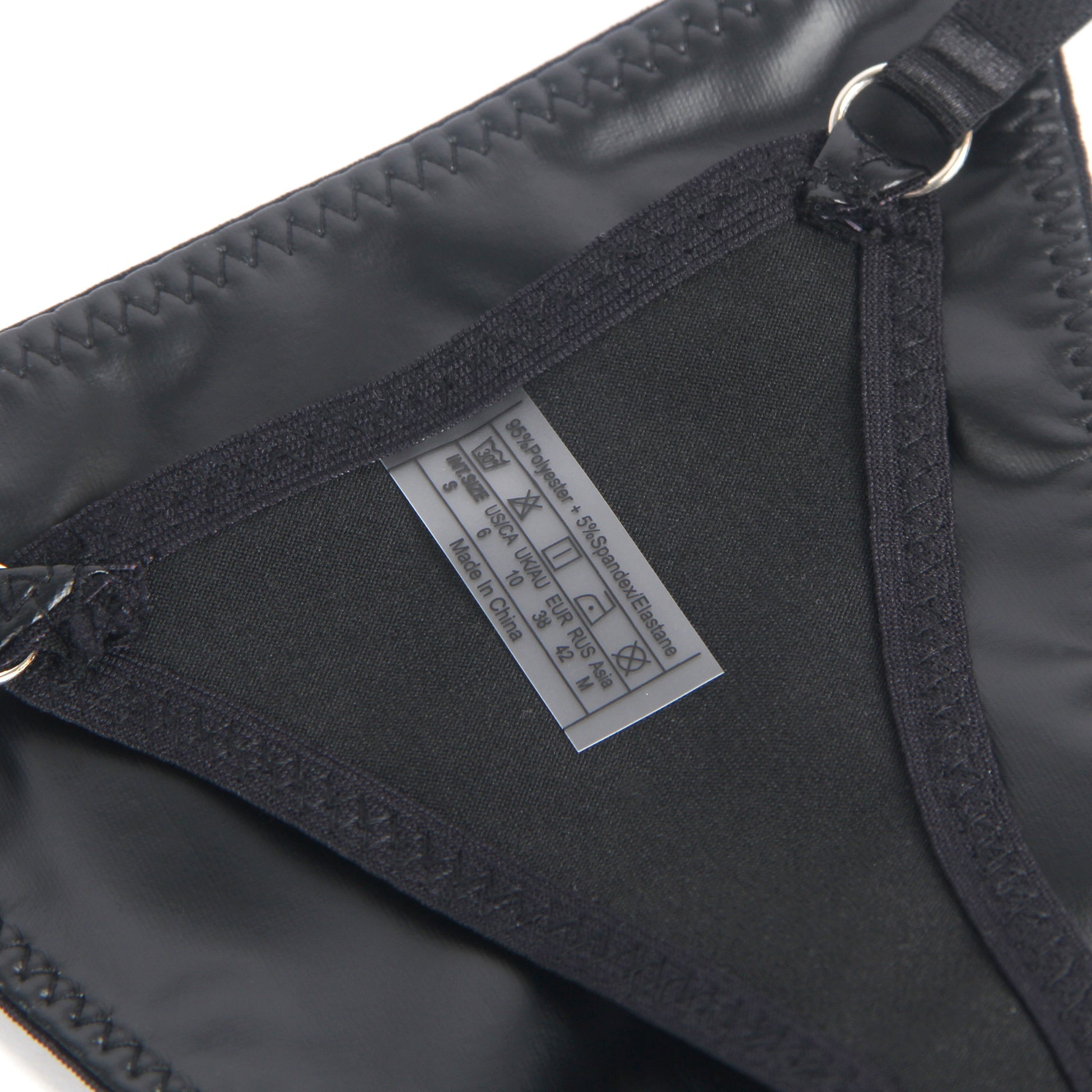 Black PU Leather Thong with Rhinestone Buckle Waistband - TeaseFashion