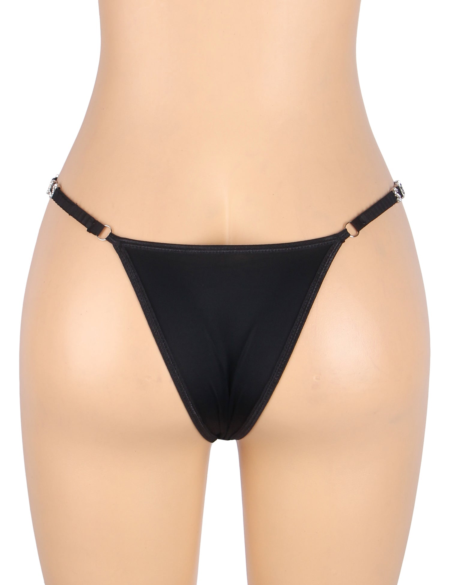 Black Rhinestone Letter Waistband T - Back Thong - TeaseFashion