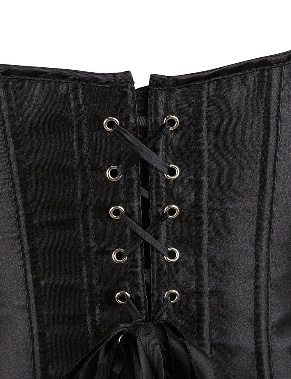 Black Satin Corset with Mesh Lantern Sleeves & Steel Buckle - TeaseFashion