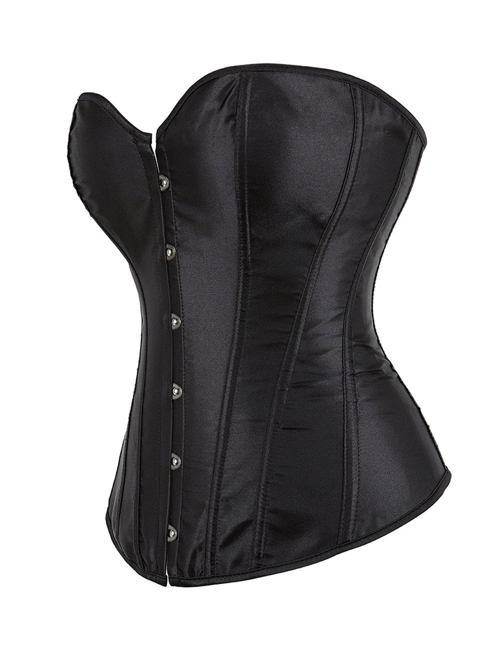 Black Satin Corset with Mesh Lantern Sleeves & Steel Buckle - TeaseFashion