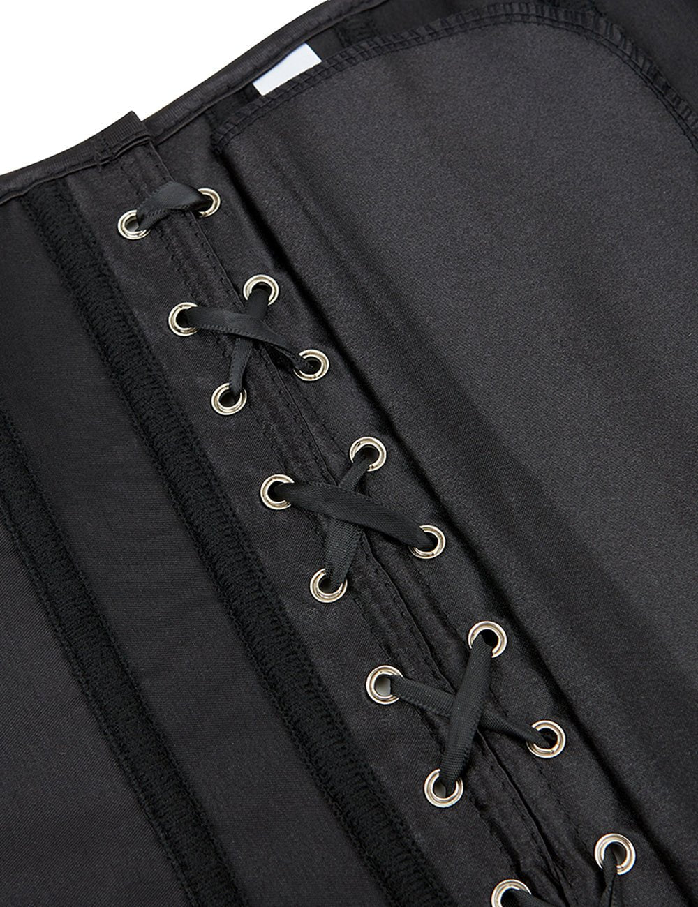 Black Satin Corset with Mesh Lantern Sleeves & Steel Buckle - TeaseFashion