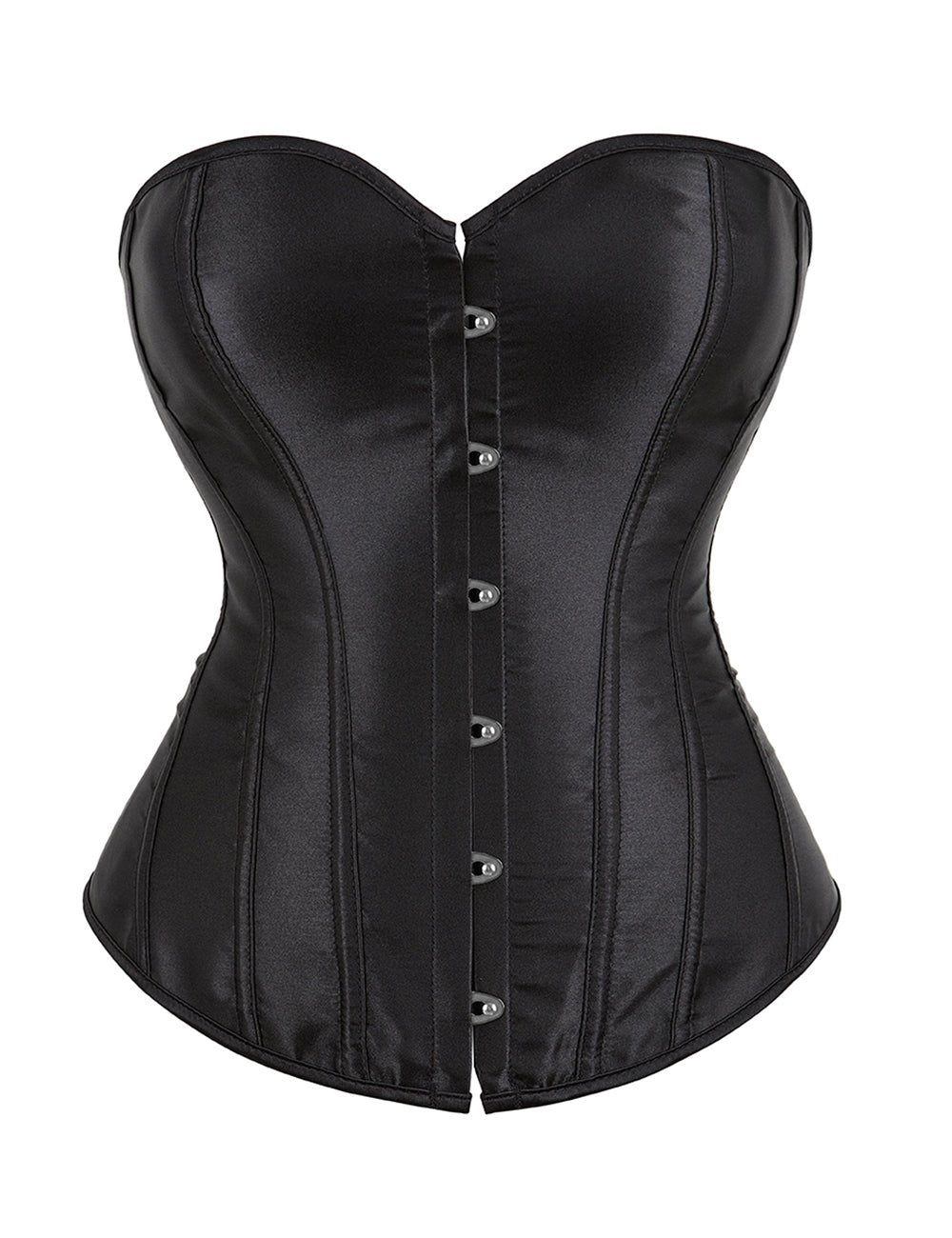 Black Satin Corset with Mesh Lantern Sleeves & Steel Buckle - TeaseFashion