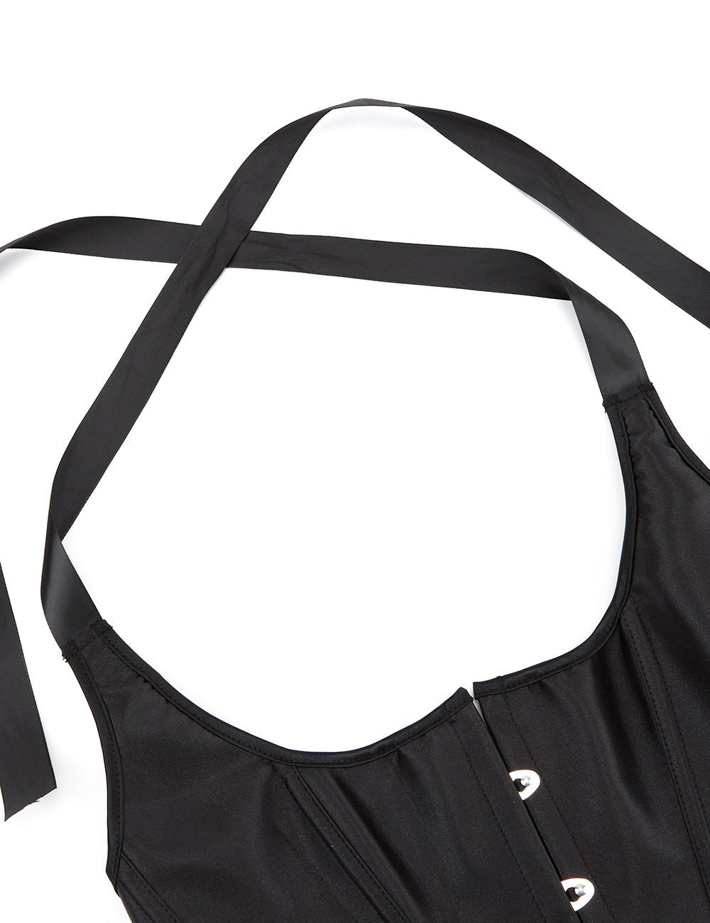 Black Satin Halter Tank Corset – 12 Soft Bones & Crossed Back Straps - TeaseFashion