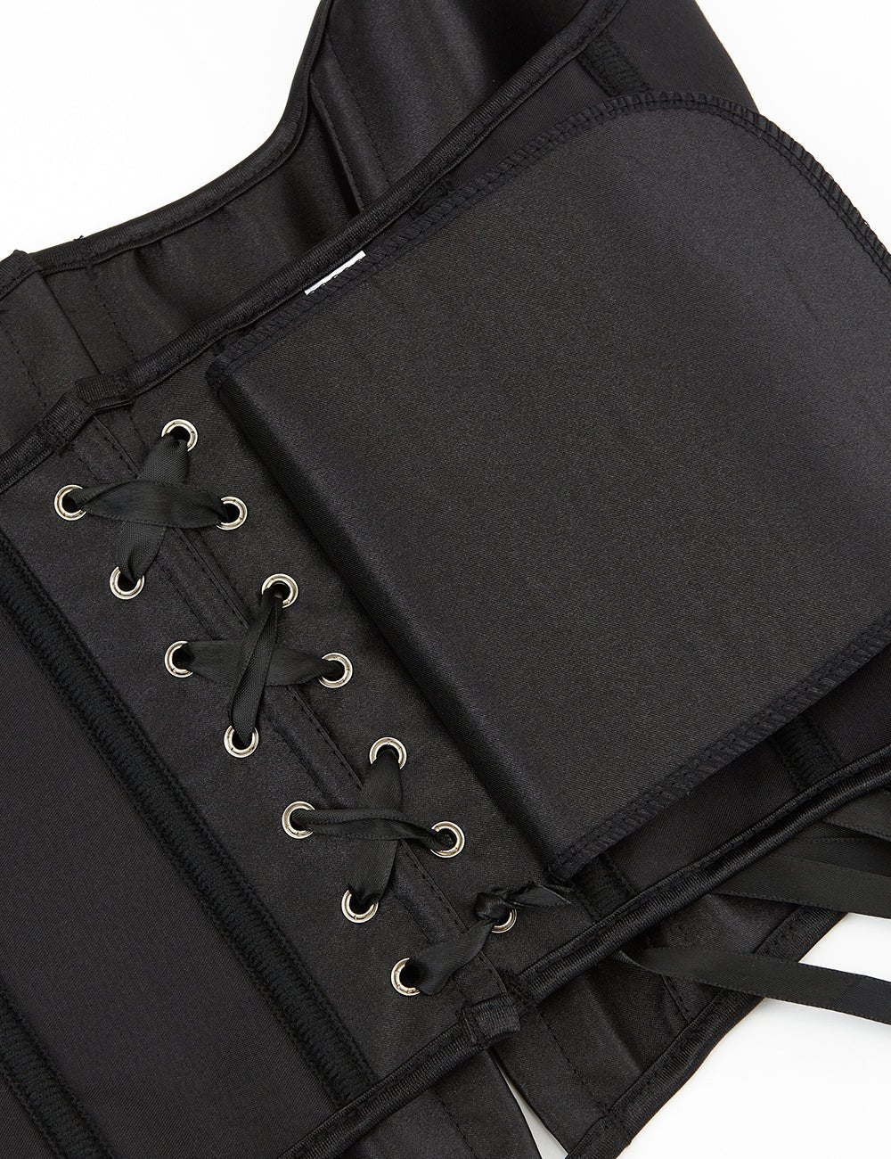 Black Satin Halter Tank Corset – 12 Soft Bones & Crossed Back Straps - TeaseFashion