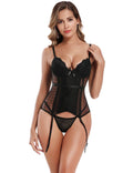 Black Satin & Lace Corset – Steel - Boned Cups, Garter Straps & 8 Bones - TeaseFashion