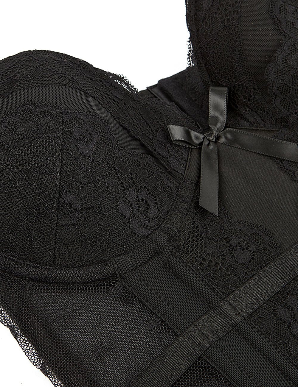 Black Satin & Lace Corset – Steel - Boned Cups, Garter Straps & 8 Bones - TeaseFashion
