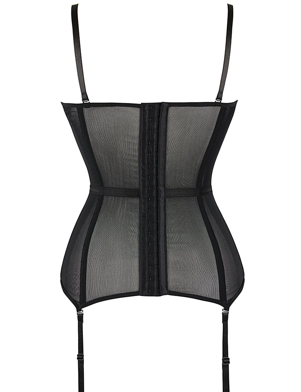 Black Satin & Lace Corset – Steel - Boned Cups, Garter Straps & 8 Bones - TeaseFashion
