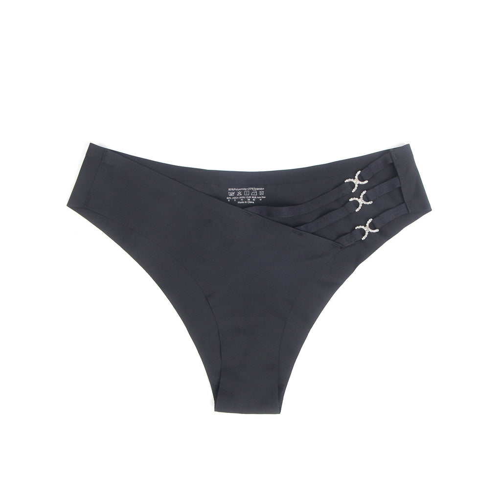 Black Seamless Panty – Decorative Ring Waistband Detail, Nylon Swim Fabric & Trimmable Hem - TeaseFashion