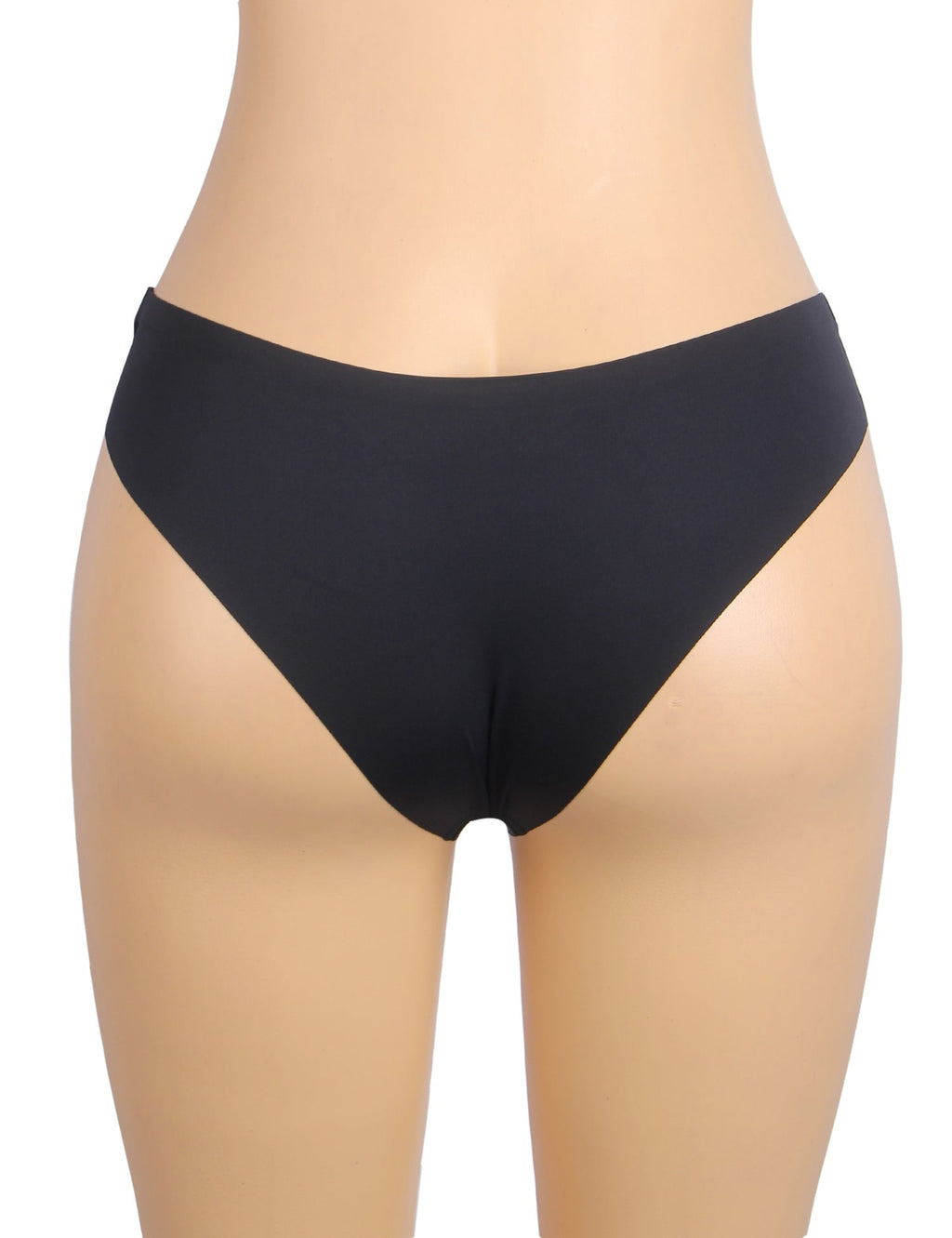 Black Seamless Panty – Decorative Ring Waistband Detail, Nylon Swim Fabric & Trimmable Hem - TeaseFashion