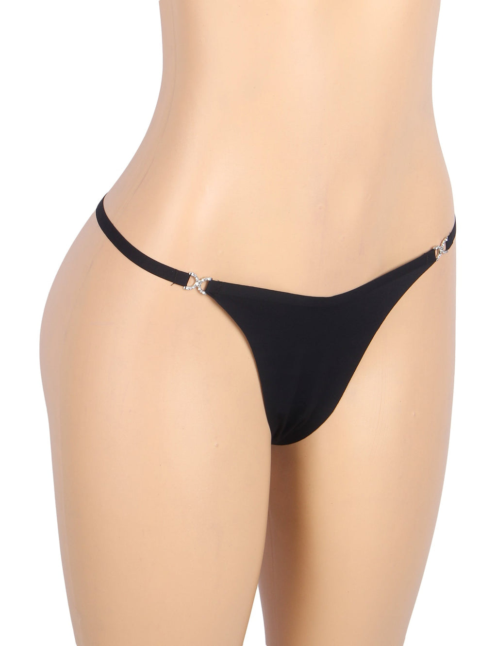 Black Seamless Panty – Rhinestone Side Waist Detail, Swim Fabric & Trimmable Leg Opening - TeaseFashion