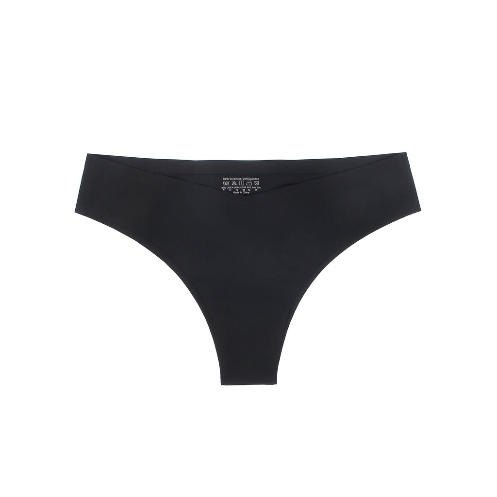 Black Seamless Triangle Panty – V - Waist, Nylon Swim Fabric & Trimmable Leg Opening - TeaseFashion