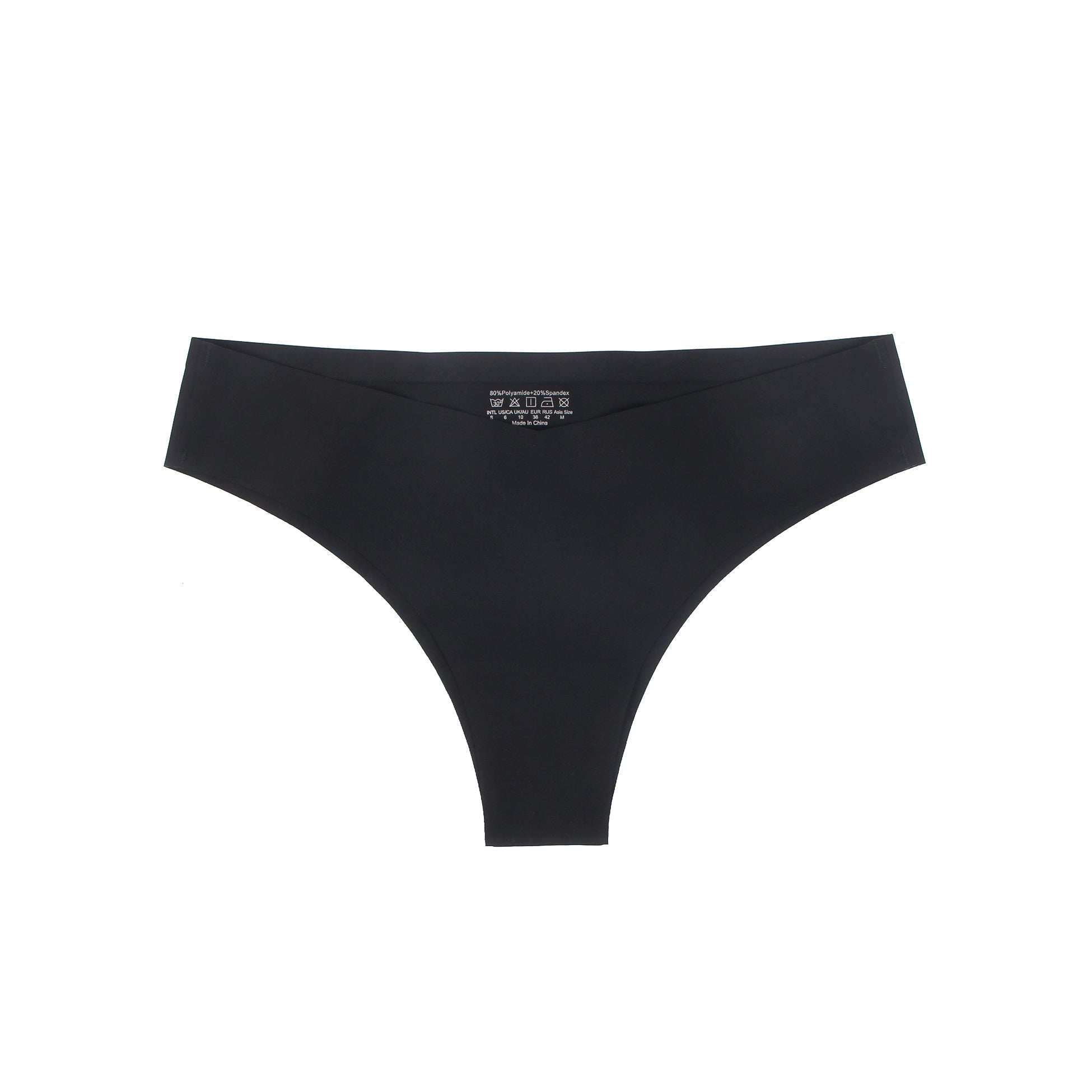 Black Seamless Triangle Panty – V - Waist, Nylon Swim Fabric & Trimmable Leg Opening - TeaseFashion