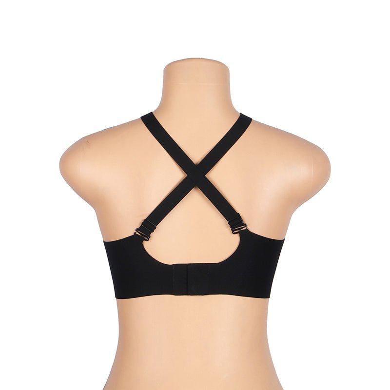 Black Seamless Wireless Bra with Jelly - Strip Support & Cross Mesh - TeaseFashion
