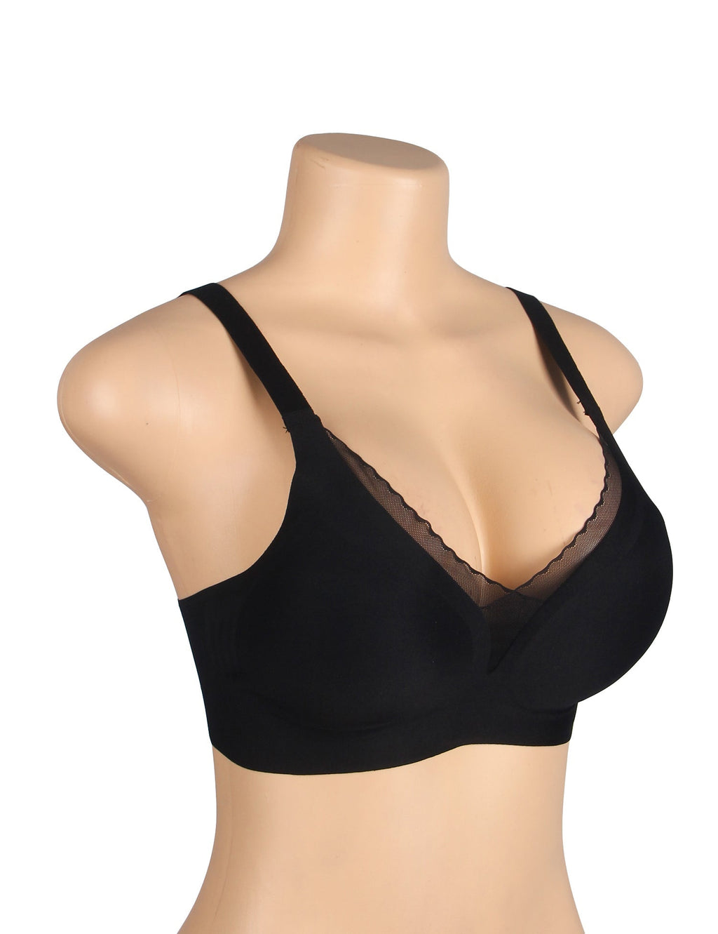 Black Seamless Wireless Bra with Jelly - Strip Support & Cross Mesh - TeaseFashion