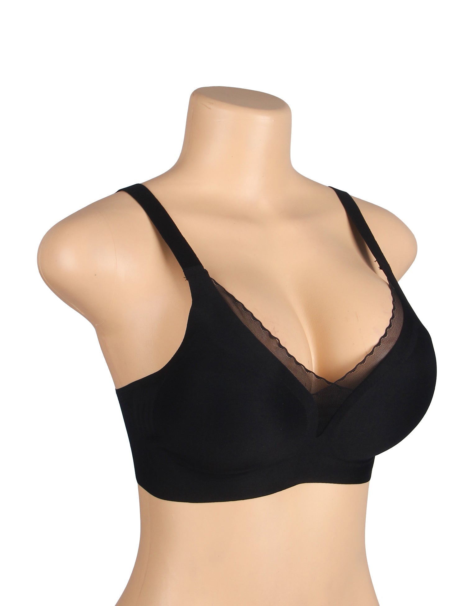 Black Seamless Wireless Bra with Jelly - Strip Support & Cross Mesh - TeaseFashion