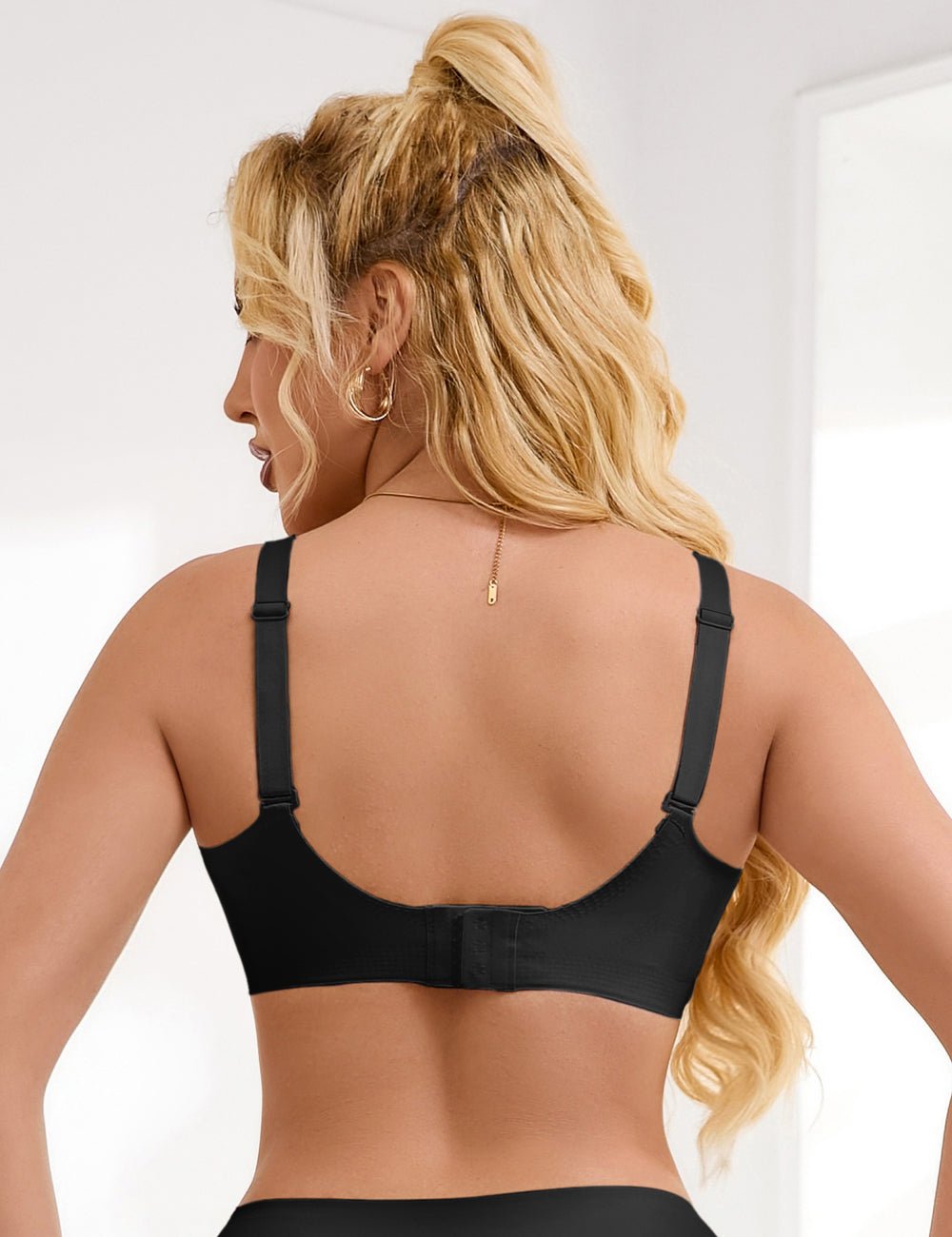 Black Seamless Wireless Bra with Jelly - Strip Support & Cross Mesh - TeaseFashion