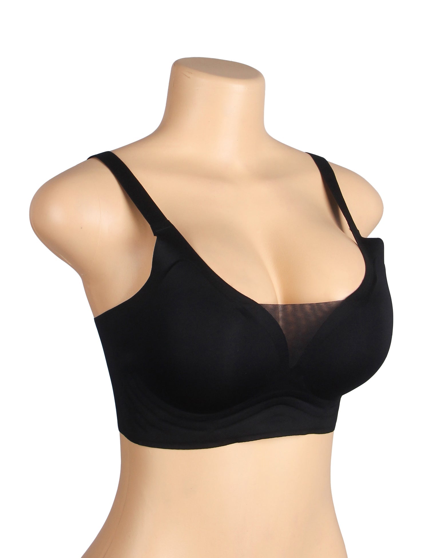 Black Seamless Wireless Bra with Jelly - Strip Support & Mesh V - Neckline - TeaseFashion