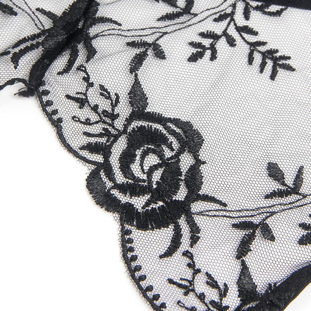 Black Sexy Embroidery Lace Garter Panty - TeaseFashion