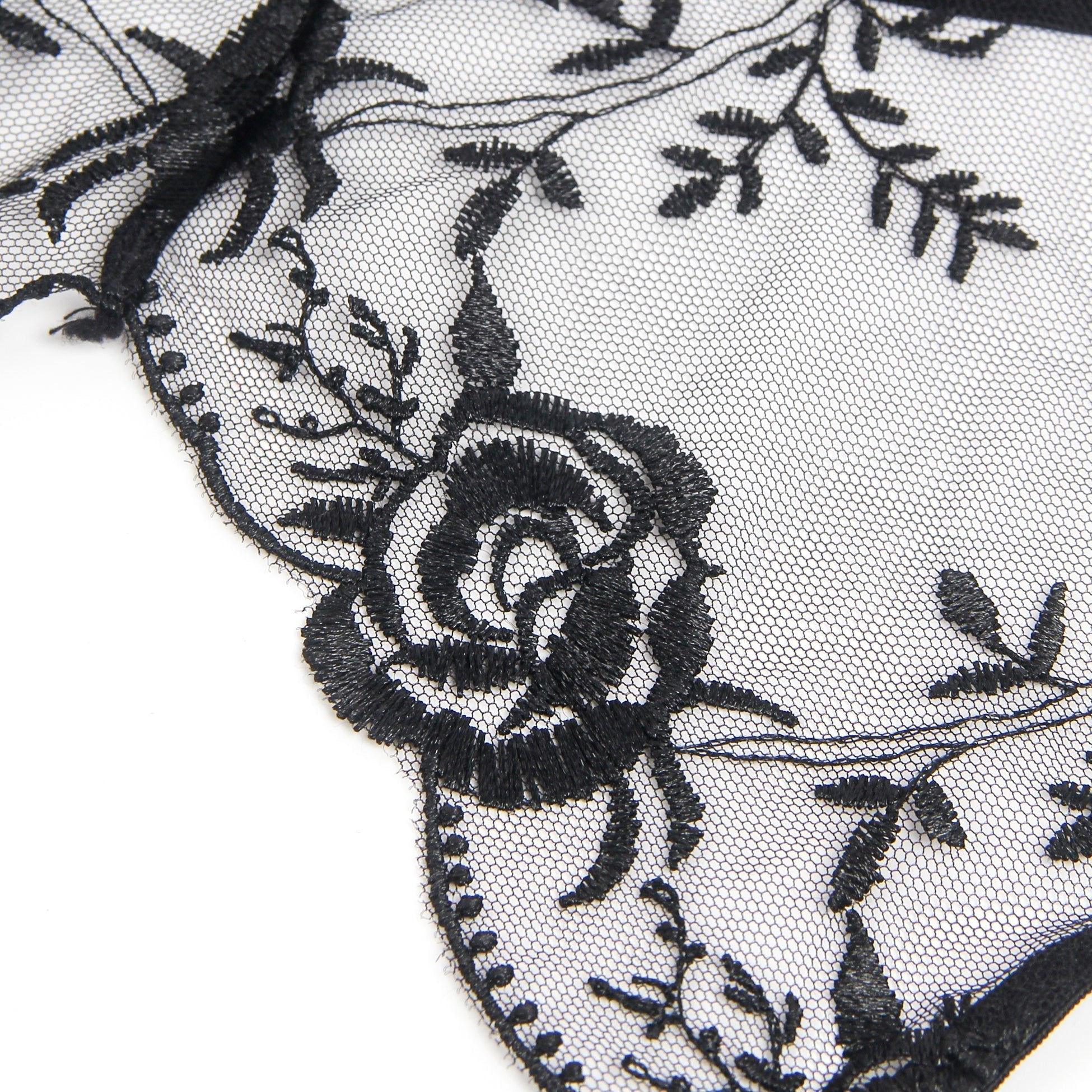 Black Sexy Embroidery Lace Garter Panty - TeaseFashion