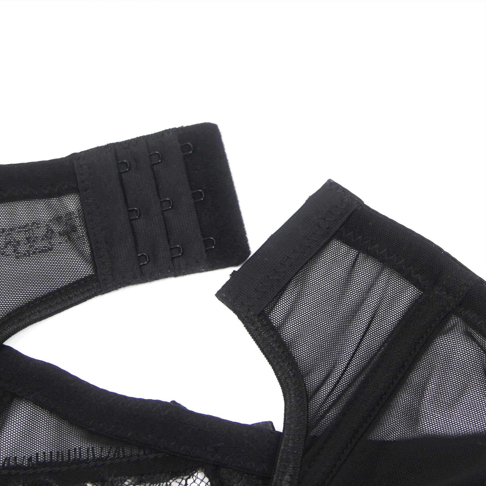 Black Sexy Eyelash Lace Metal Clips Garter Panty - TeaseFashion